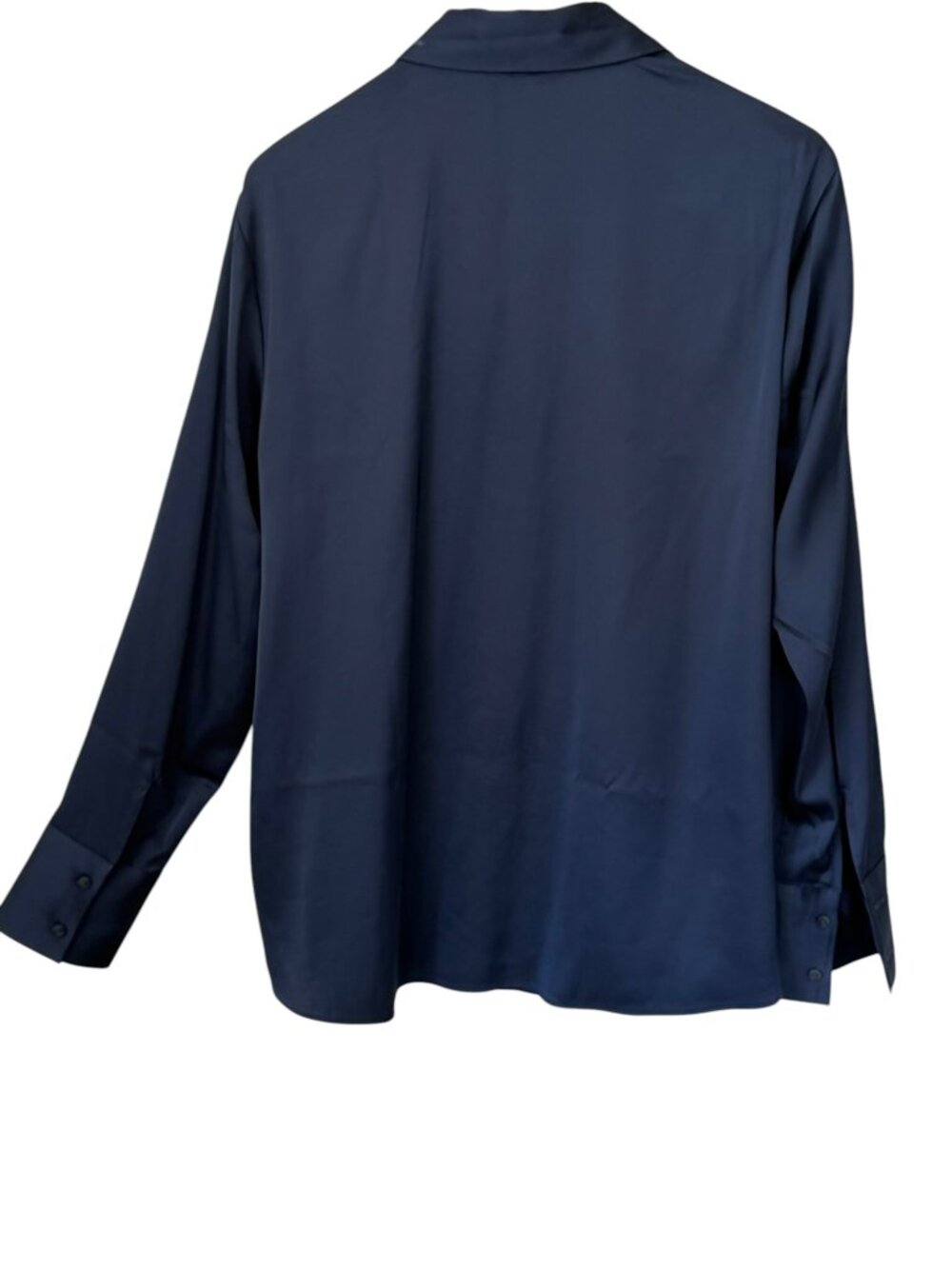 Abercrombie & Fitch Satin Relaxed Button Up Long Sleeve Blouse Navy Blue Large - Picture 2 of 11